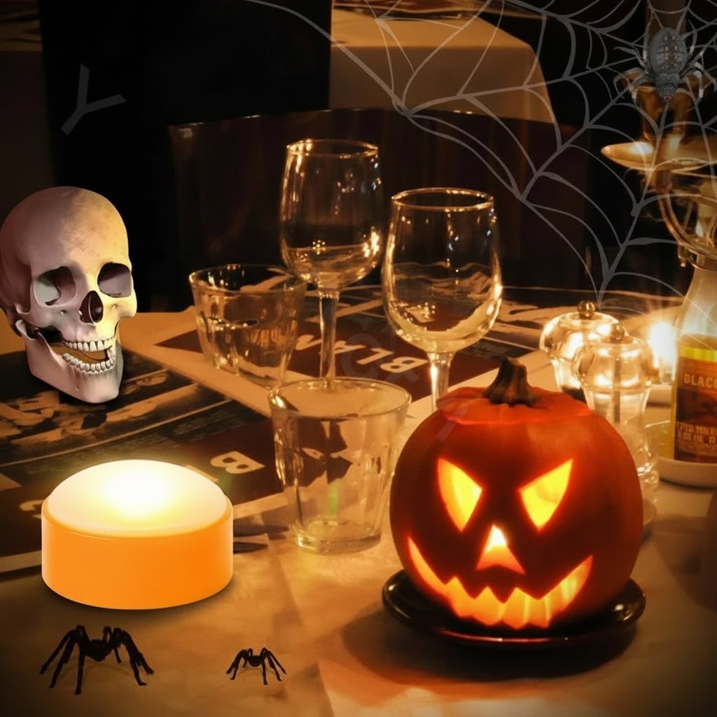 Thermabuild | Halloween Pumpkin Lights Battery Operated Puck with Remote Control for Party Decoration Led