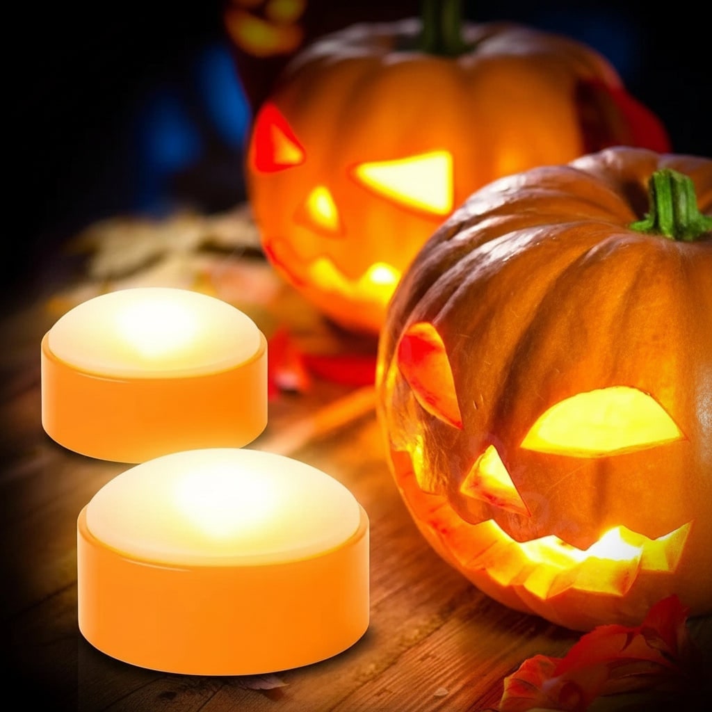 Thermabuild | Halloween Pumpkin Lights Battery Operated Puck with Remote Control for Party Decoration Led