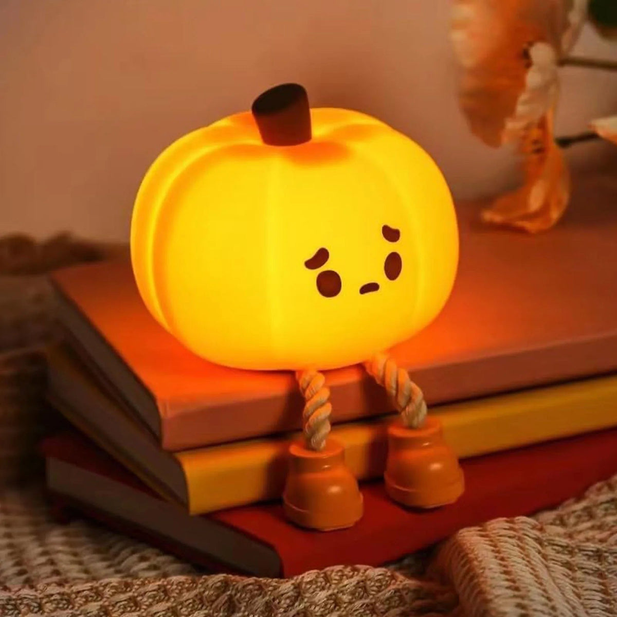 Thermabuild | Halloween Pumpkin Night Light LED Rechargeable with Dangling Legs and Sad Face Design