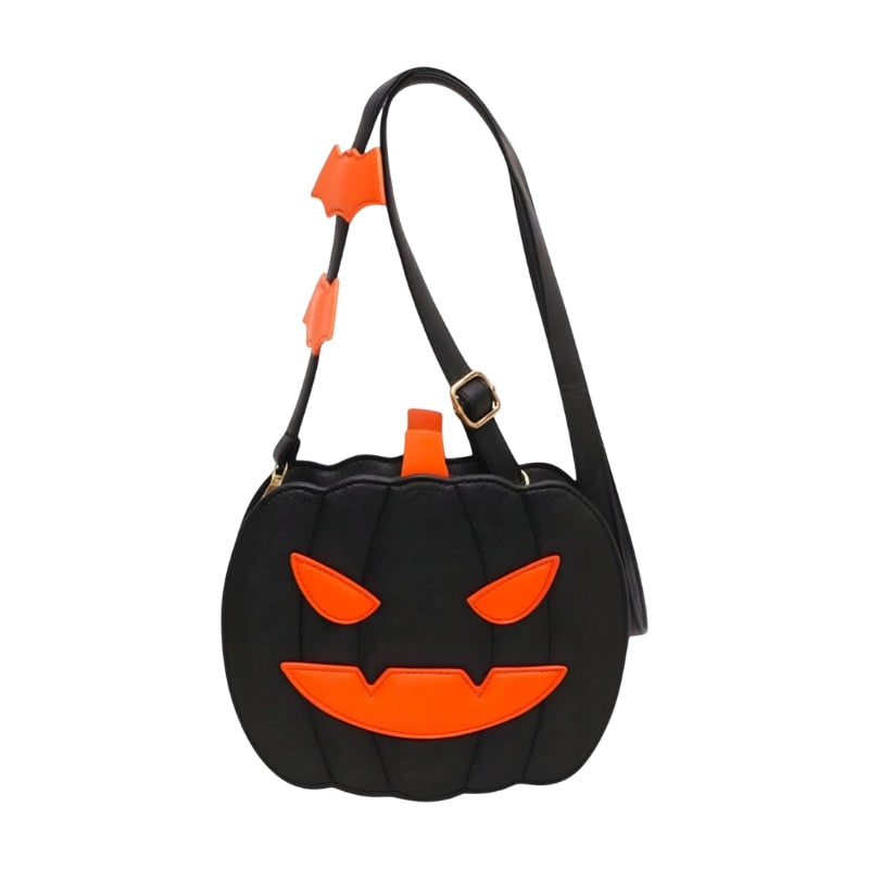 Thermabuild | Halloween Pumpkin Purse and Handbag Jack O Lantern Crossbody Bag with Bat Accents