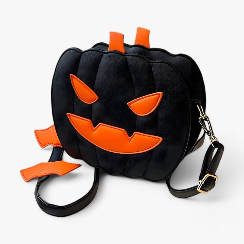 Thermabuild | Halloween Pumpkin Purse and Handbag Jack O Lantern Crossbody Bag with Bat Accents