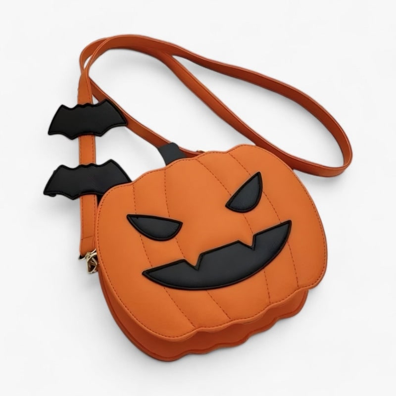Thermabuild | Halloween Pumpkin Purse and Handbag Jack O Lantern Crossbody Bag with Bat Accents