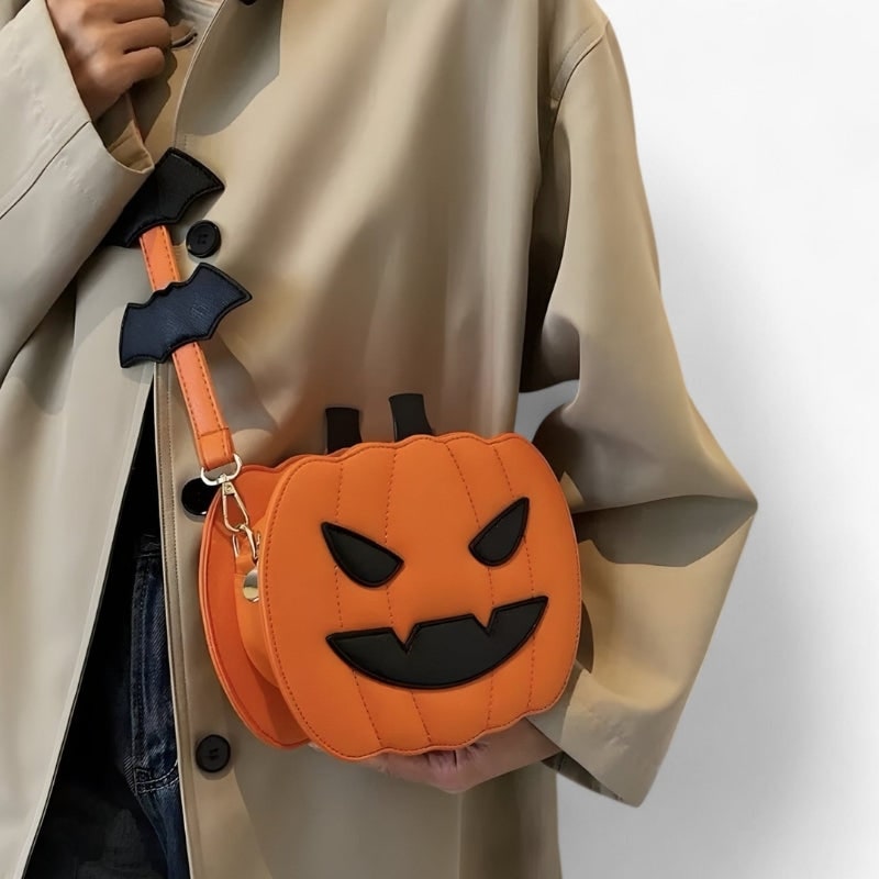Thermabuild | Halloween Pumpkin Purse and Handbag Jack O Lantern Crossbody Bag with Bat Accents