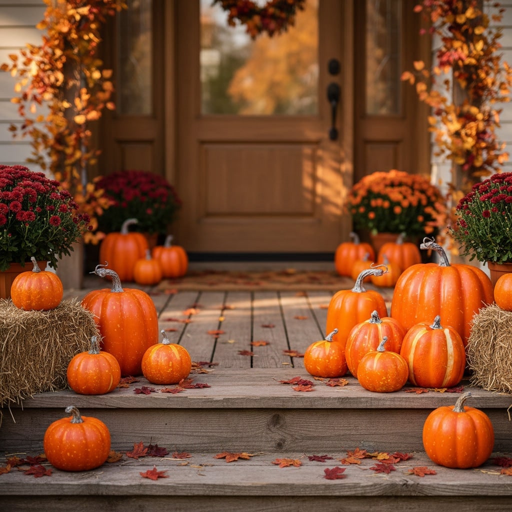 Thermabuild | Halloween Pumpkins Fall Decorative Foam with Ribbed Texture and Curved Stems Set of 7