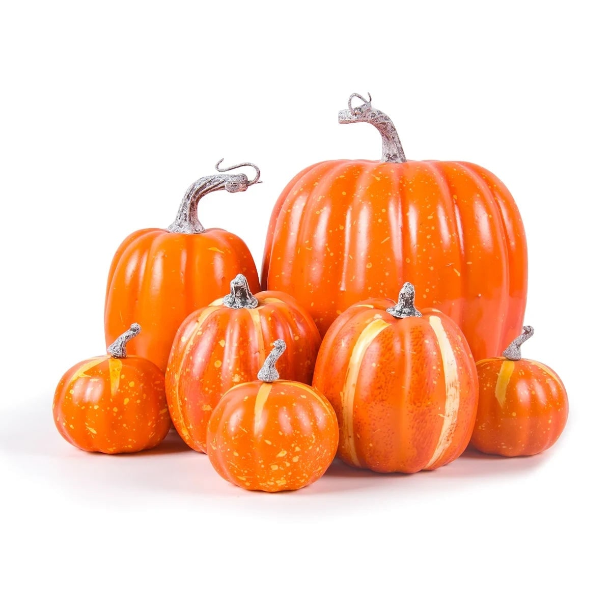 Thermabuild | Halloween Pumpkins Fall Decorative Foam with Ribbed Texture and Curved Stems Set of 7