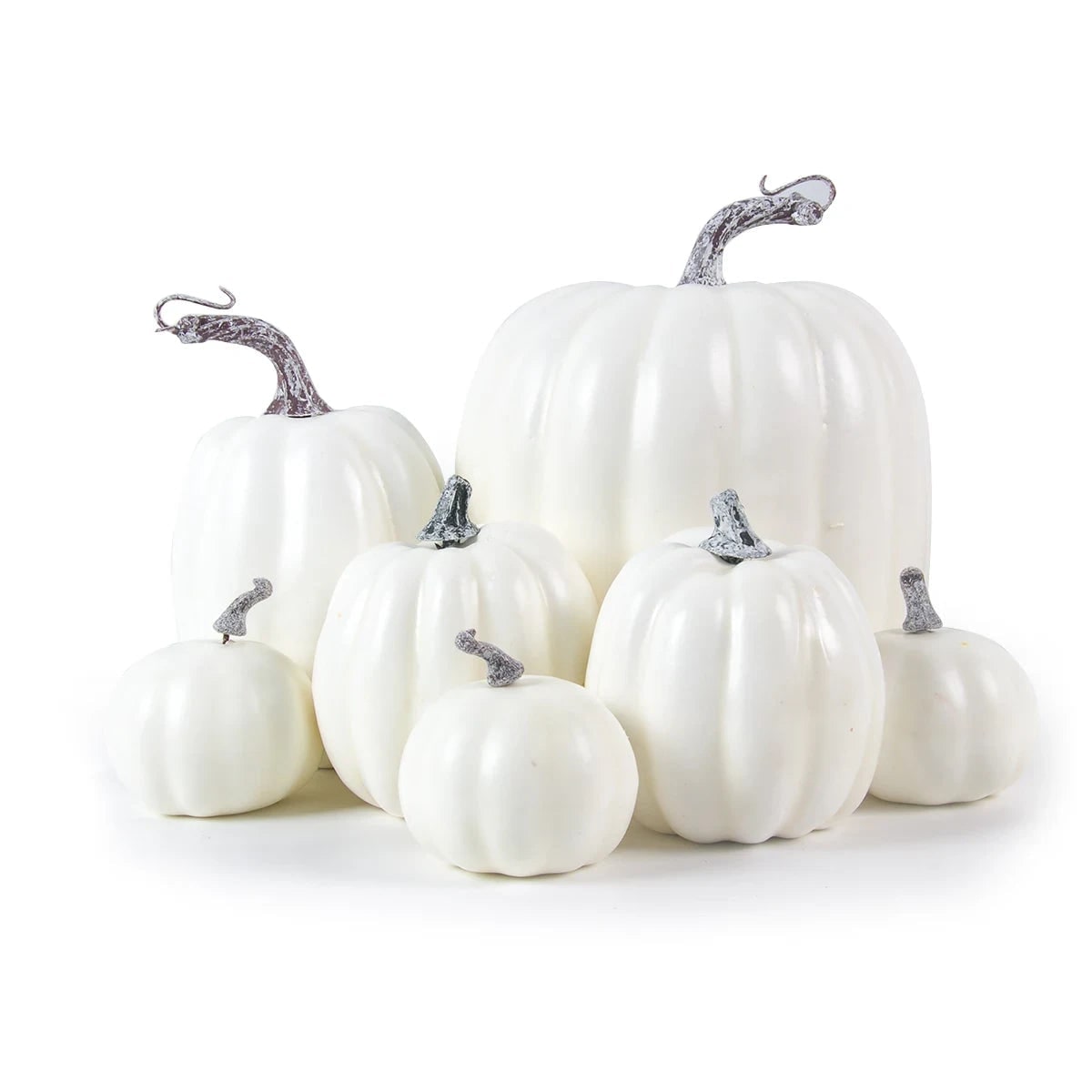 Thermabuild | Halloween Pumpkins Fall Decorative Foam with Ribbed Texture and Curved Stems Set of 7