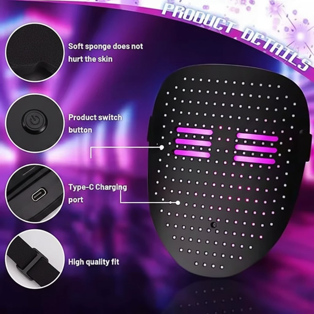 Thermabuild | Halloween Red Light Therapy LED Face Mask Up Full Costume Party with USB Rechargeable Battery