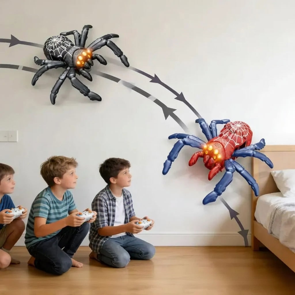 Thermabuild | Halloween Remote Control Spider Toy with Glowing LED Eyes and Wall Climbing