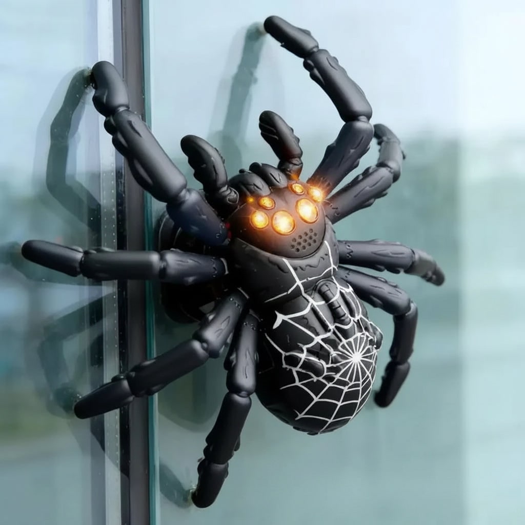 Thermabuild | Halloween Remote Control Spider Toy with Glowing LED Eyes and Wall Climbing