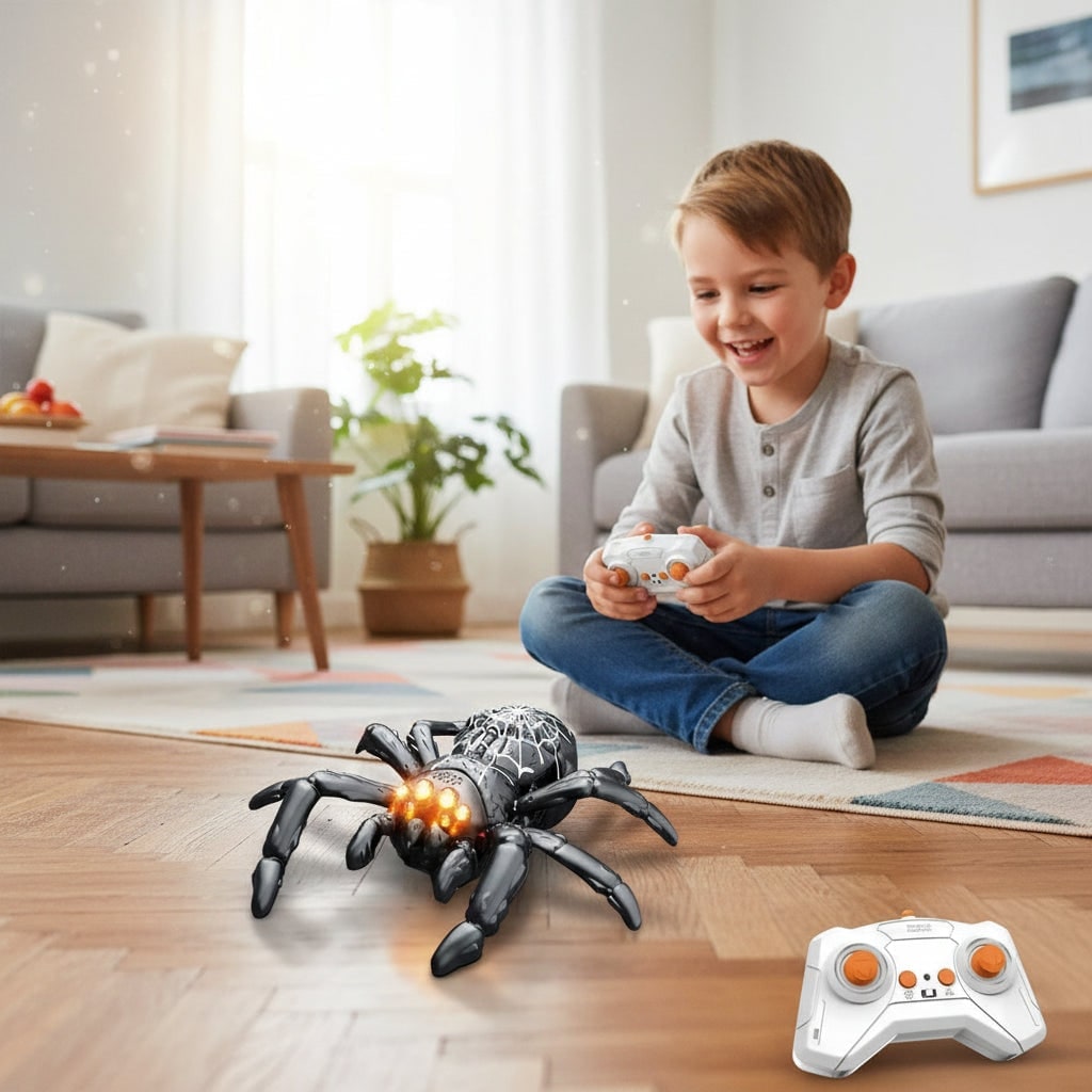 Thermabuild | Halloween Remote Control Spider Toy with Glowing LED Eyes and Wall Climbing