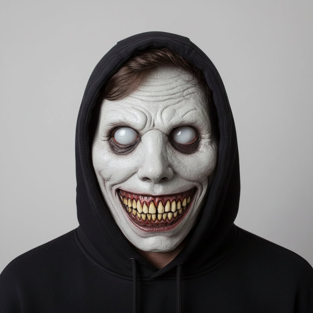 Thermabuild | Halloween Scary Costume Mask with Creepy Demon Smiling Face and Textured Wrinkled Skin for Party