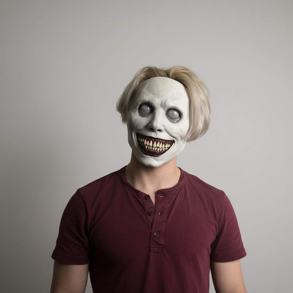 Thermabuild | Halloween Scary Costume Mask with Creepy Demon Smiling Face and Textured Wrinkled Skin for Party