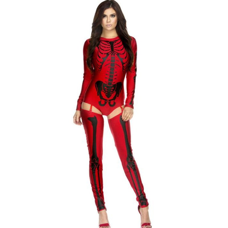 Thermabuild | Halloween Skeleton Costume Outfit with Bodysuit and Thigh-High Leggings for Party