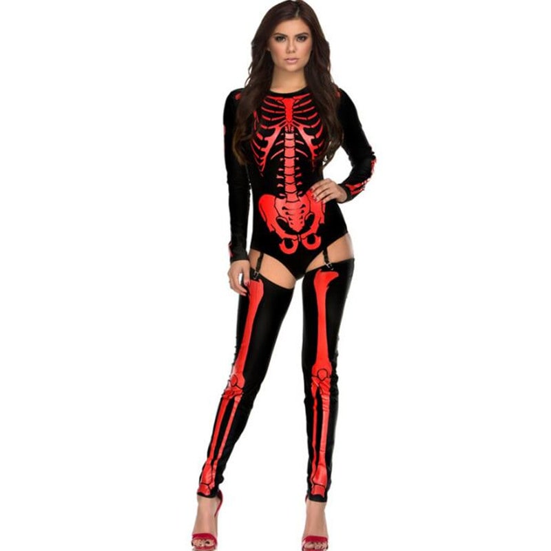 Thermabuild | Halloween Skeleton Costume Outfit with Bodysuit and Thigh-High Leggings for Party