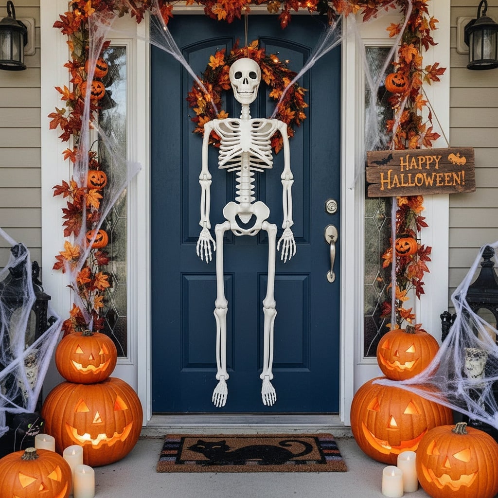 Thermabuild | Halloween Skeleton Decoration Life Size Poseable Articulated Prop for Outdoor Yard and Party Display
