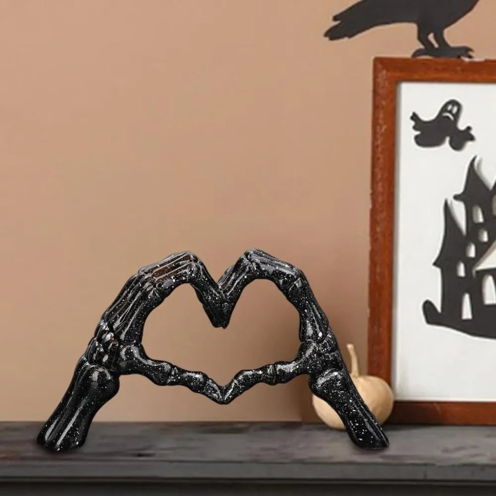 Thermabuild | Halloween Skeleton Decoration with Hands Forming Heart Shelf Decor Tabletop Figurine