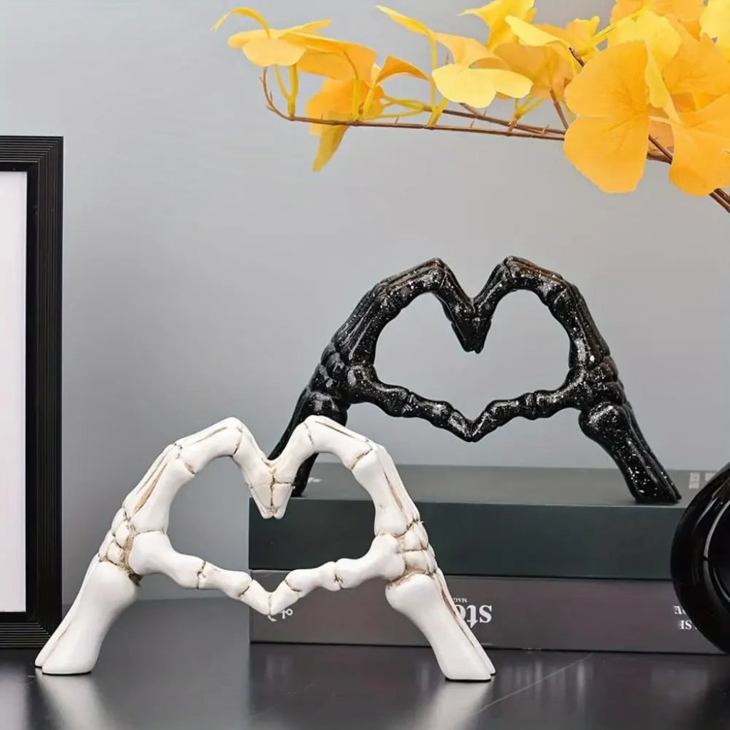 Thermabuild | Halloween Skeleton Decoration with Hands Forming Heart Shelf Decor Tabletop Figurine