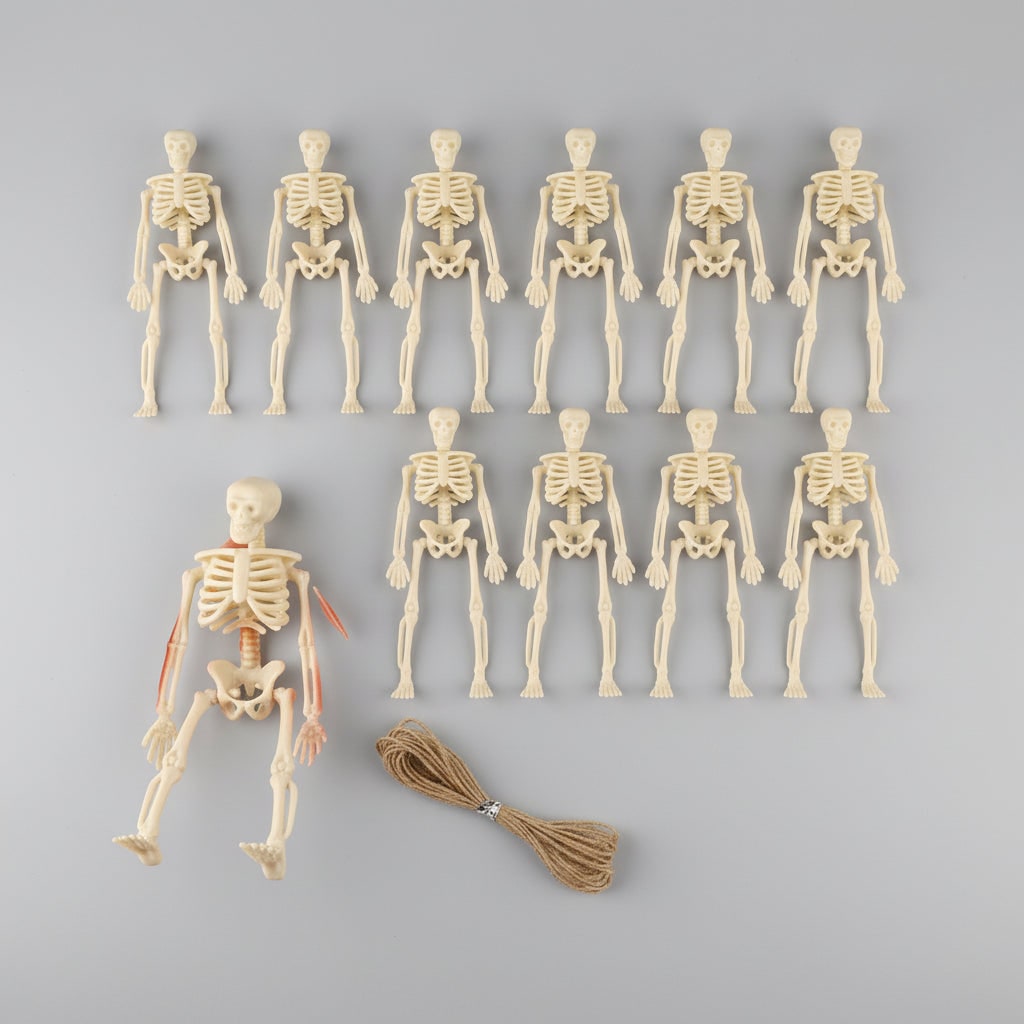 Thermabuild | Halloween Skeleton Decorations Mini Plastic Posable Figurines with Jute Twine for Party and Haunted