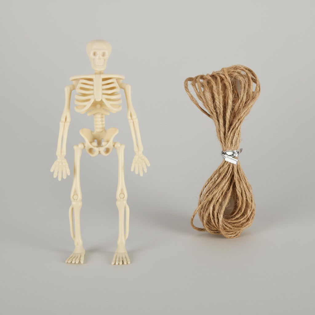 Thermabuild | Halloween Skeleton Decorations Mini Plastic Posable Figurines with Jute Twine for Party and Haunted
