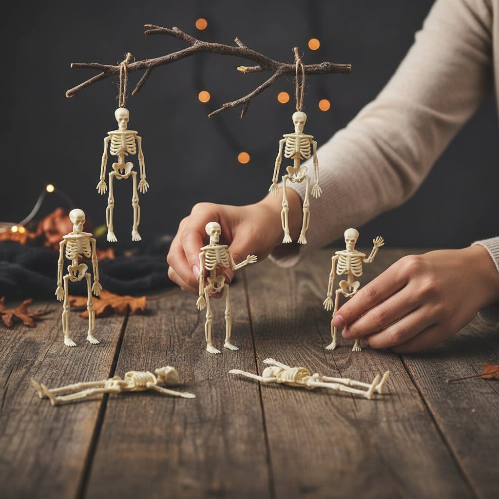 Thermabuild | Halloween Skeleton Decorations Mini Plastic Poseable Figures for Party and Haunted House