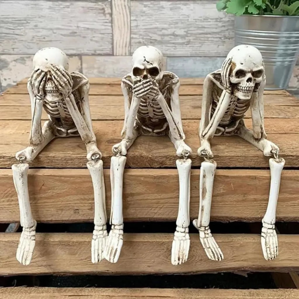 Thermabuild | Halloween Skeleton Shelf Sitters Figurines with Dangling Legs and Poseable Joints