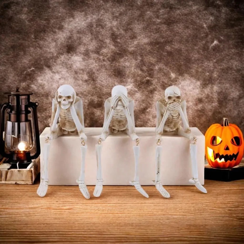Thermabuild | Halloween Skeleton Shelf Sitters Figurines with Dangling Legs and Poseable Joints