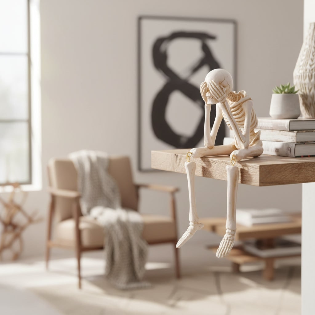 Thermabuild | Halloween Skeleton Shelf Sitters Figurines with Dangling Legs and Poseable Joints