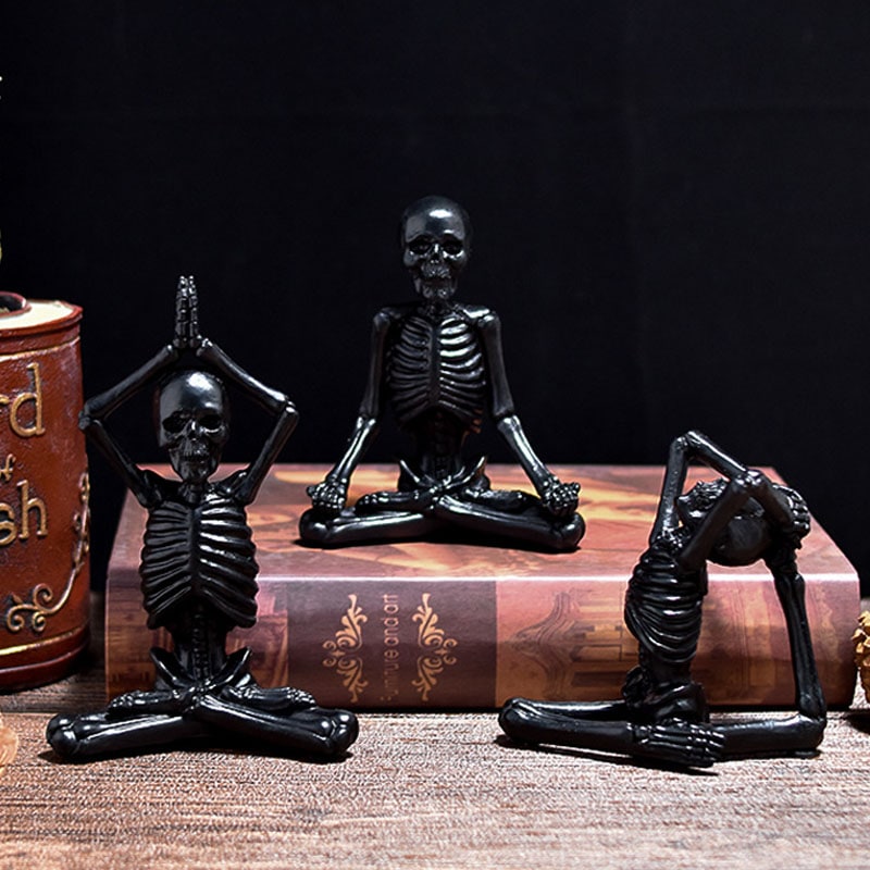 Thermabuild | Halloween Skeleton Yoga Pose Resin Figurine Spooky Desktop Decoration