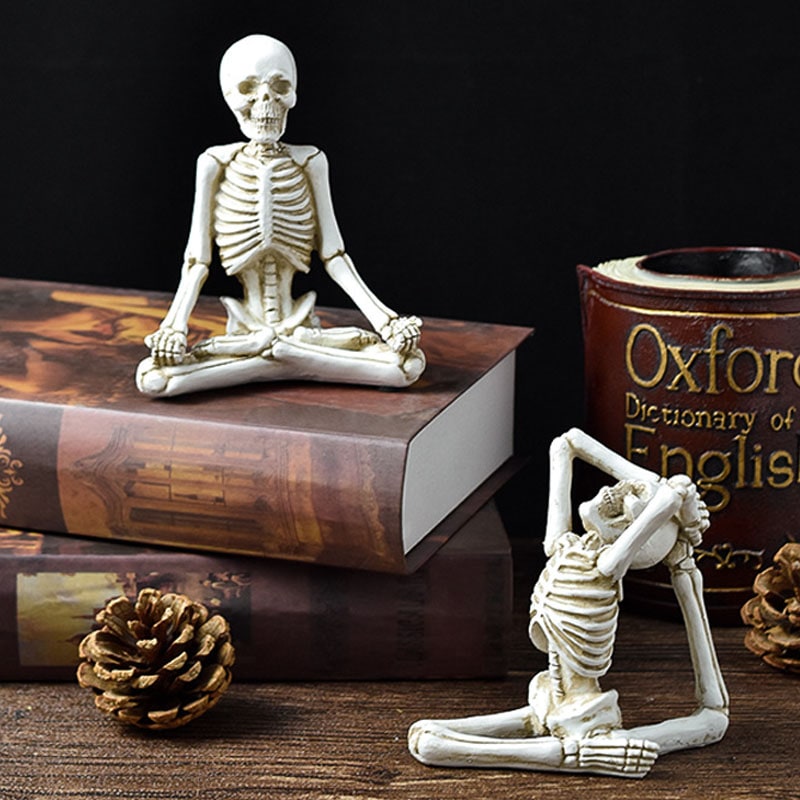 Thermabuild | Halloween Skeleton Yoga Pose Resin Figurine Spooky Desktop Decoration