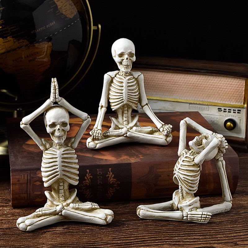 Thermabuild | Halloween Skeleton Yoga Pose Resin Figurine Spooky Desktop Decoration