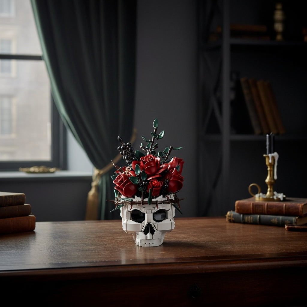 Thermabuild | Halloween Skull Building Blocks with Magnetic Tiles and Roses Gothic Decoration Kit
