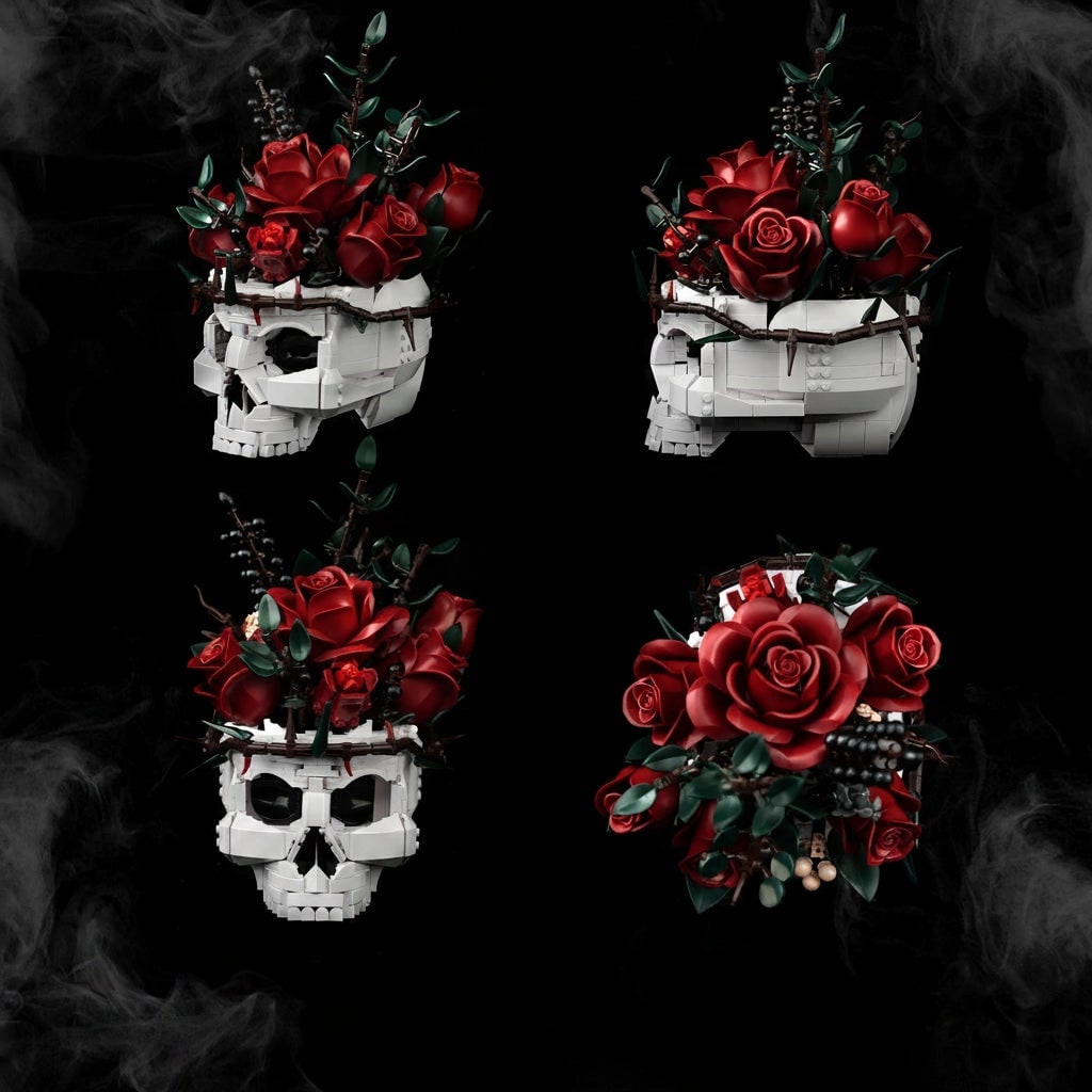 Thermabuild | Halloween Skull Building Blocks with Magnetic Tiles and Roses Gothic Decoration Kit