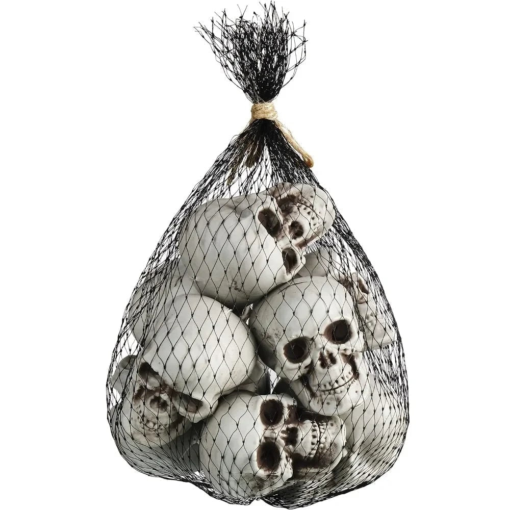 Thermabuild | Halloween Skull Decor and Sugar Decorations Mini Plastic Party Props Set with Mesh Bag