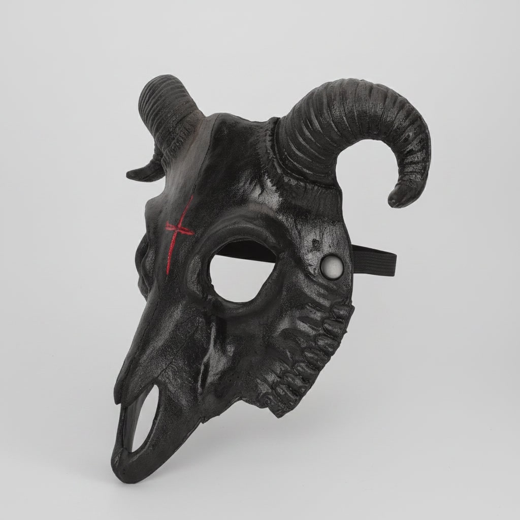 Thermabuild | Halloween Skull Mask Goat Design with Horns and Inverted Cross for Costume Party and Haunted House