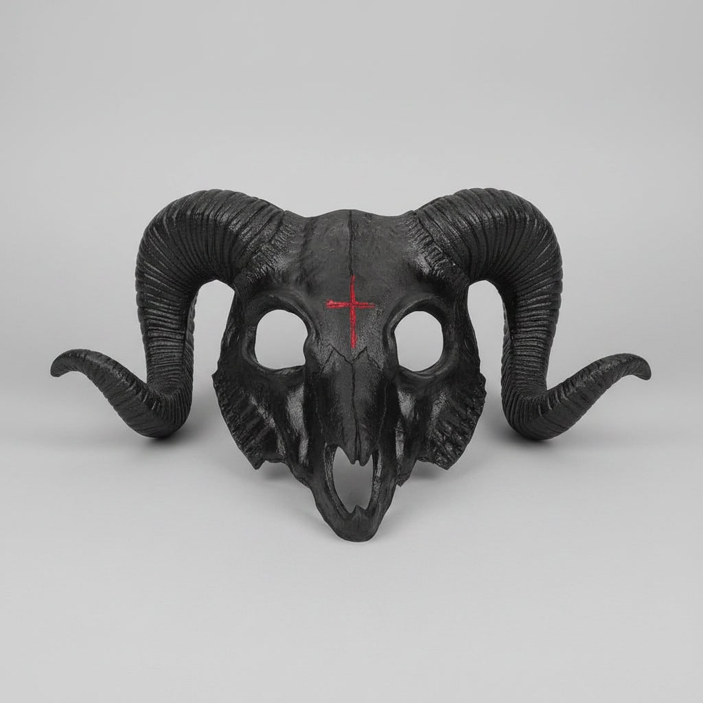 Thermabuild | Halloween Skull Mask Goat Design with Horns and Inverted Cross for Costume Party and Haunted House