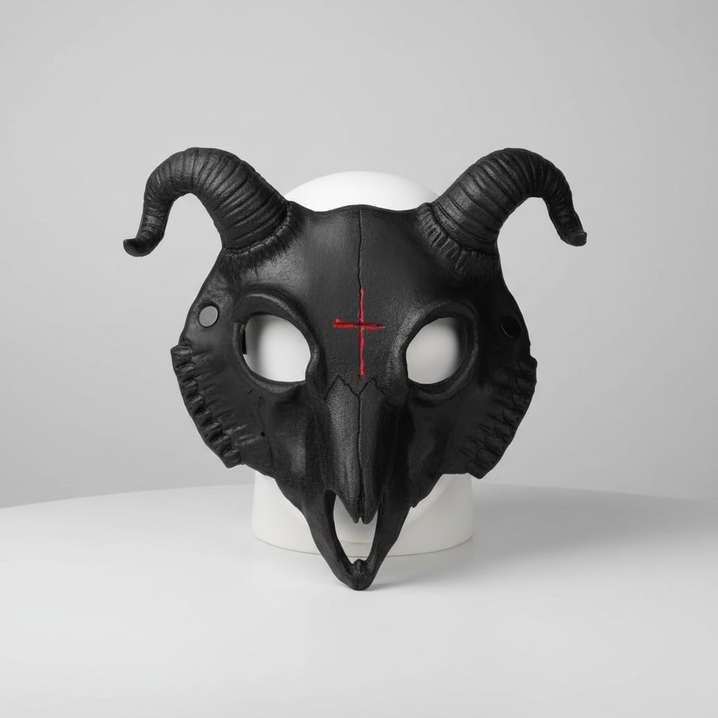 Thermabuild | Halloween Skull Mask Goat Design with Horns and Inverted Cross for Costume Party and Haunted House