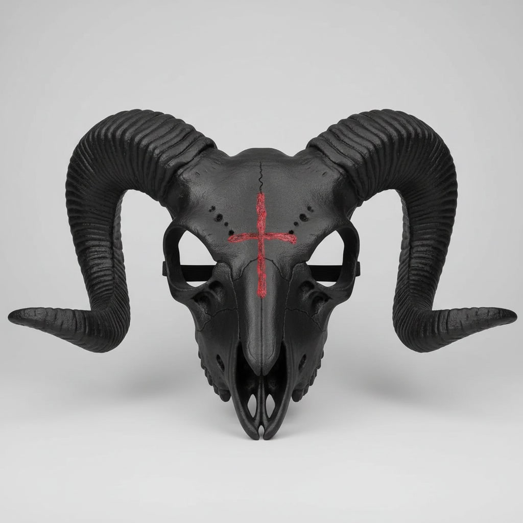 Thermabuild | Halloween Skull Mask Goat Design with Horns and Inverted Cross for Costume Party and Haunted House
