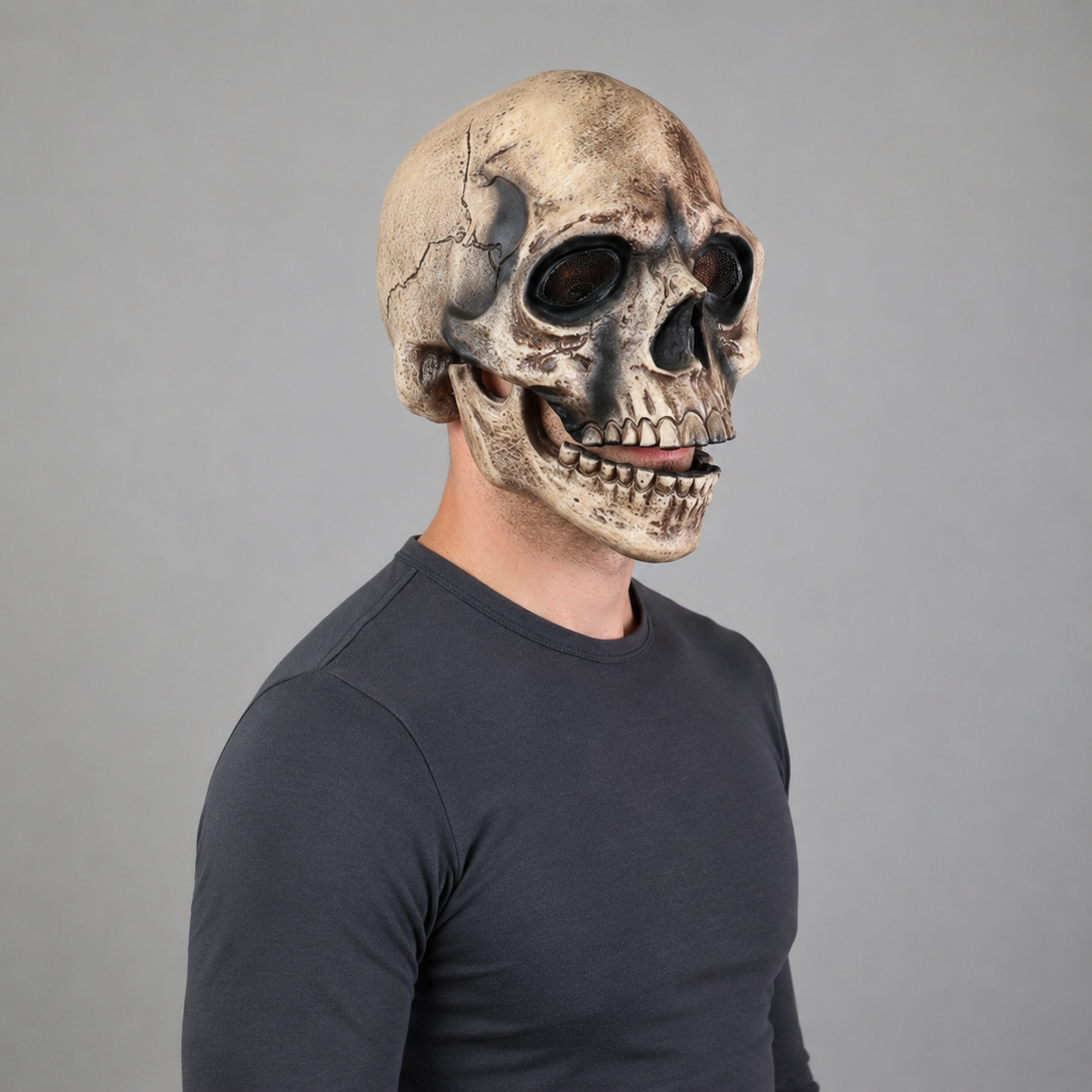 Thermabuild | Halloween Skull Mask with Moving Jaw and Creepy Mesh Eyes for Cosplay Costume Party