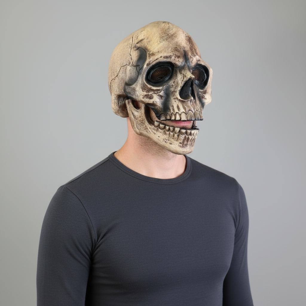 Thermabuild | Halloween Skull Mask with Moving Jaw and Creepy Mesh Eyes for Cosplay Costume Party