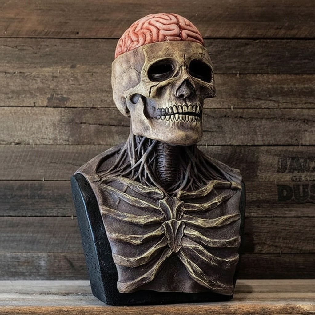 Thermabuild | Halloween Skull Mask with Skeleton Chest Plate and Exposed Brain for Scary Party