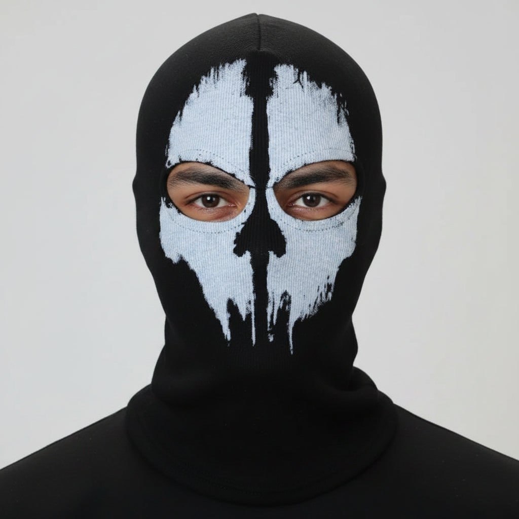 Thermabuild | Halloween Skull Ski Mask Full Face Balaclava with Knit Black Fabric for Skiing and Winter Sports