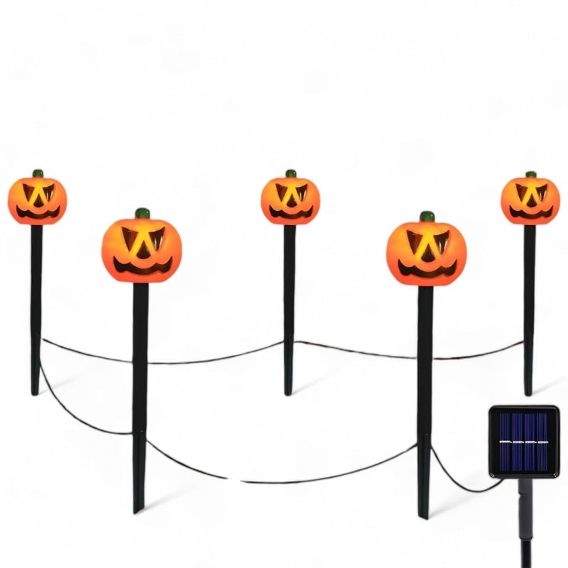 Thermabuild | Halloween Solar Pathway Lights with Pumpkin Jack-O-Lantern Stakes Outdoor Decoration Set of 5
