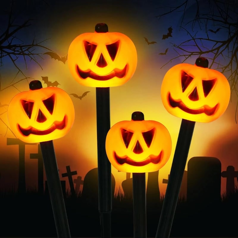Thermabuild | Halloween Solar Pathway Lights with Pumpkin Jack-O-Lantern Stakes Outdoor Decoration Set of 5