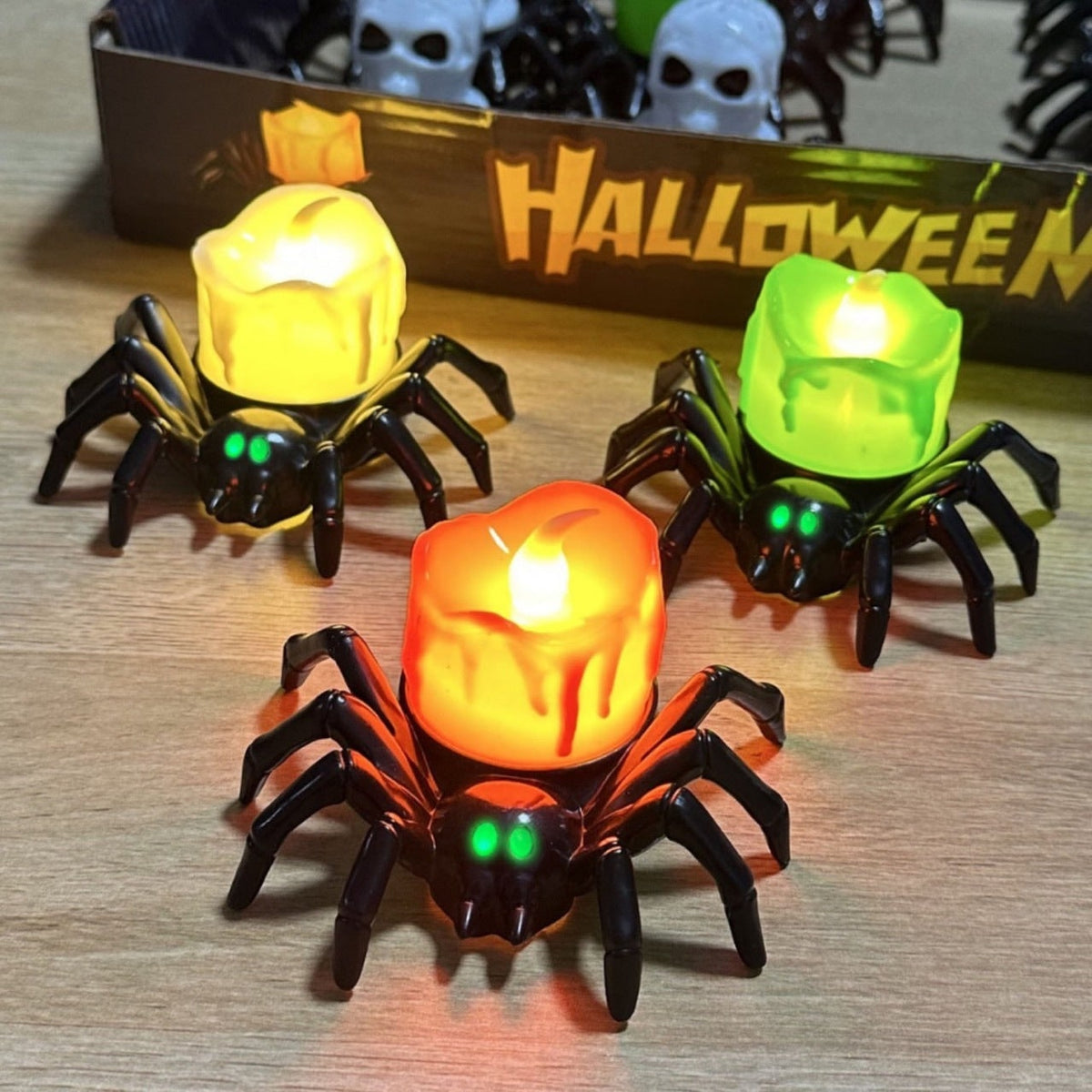 Thermabuild | Halloween Spider Tea Lights with LED Candles Battery Operated Flameless Holder Decoration