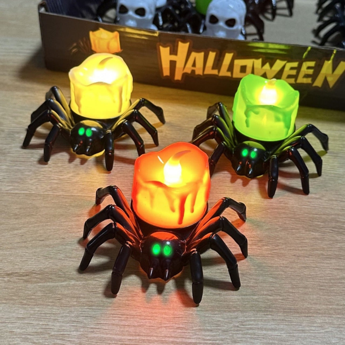 Thermabuild | Halloween Spider Tea Lights with LED Candles Battery Operated Flameless Holder Decoration