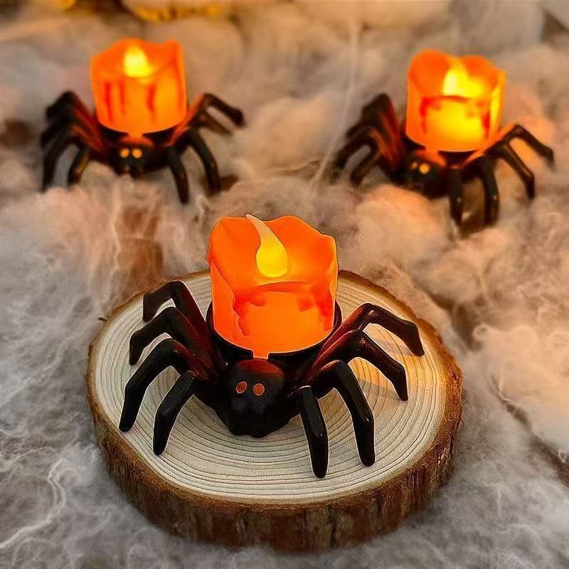 Thermabuild | Halloween Spider Tea Lights with LED Candles Battery Operated Flameless Holder Decoration