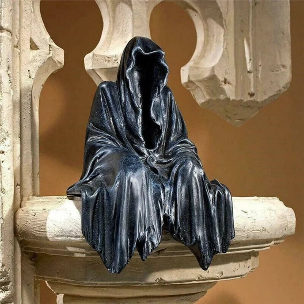 Thermabuild | Halloween Spooky Grim Reaper Shelf Sitter Statue Resin Figurine Decoration Hooded