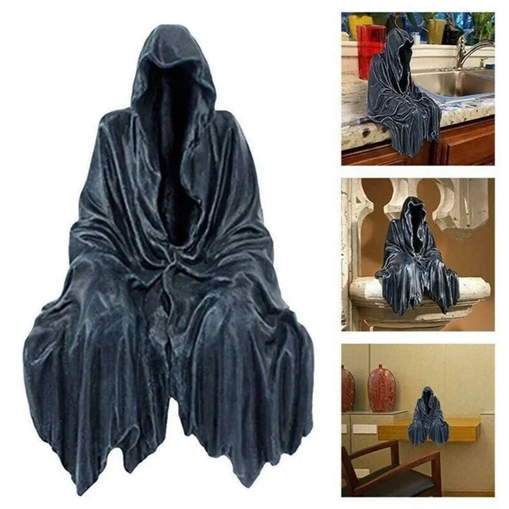 Thermabuild | Halloween Spooky Grim Reaper Shelf Sitter Statue Resin Figurine Decoration Hooded