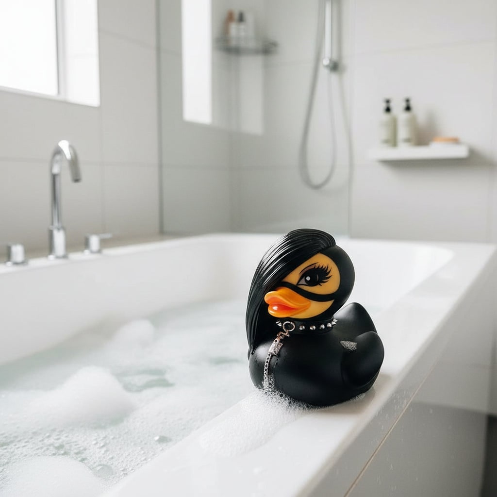 Thermabuild | Halloween Spooky Rubber Duckling Squishy Duck Goth Punk Decoration with Studded Collar and Chains