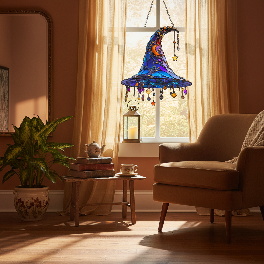 Thermabuild | Halloween Stained Glass Beaded Suncatcher Witch Hat Hanging Window Decoration